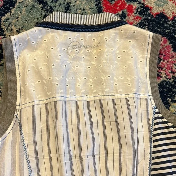 Desigual Patchwork Denim Zipper Dress Blue White EU 40 Large B16 - Picture 7 of 10